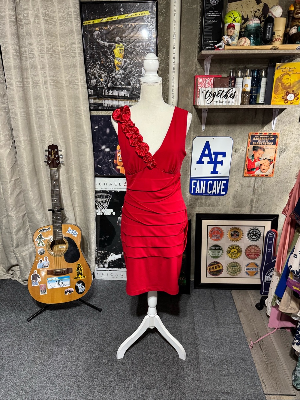 connected apparel Red Ruffle-Shoulder Midi Dress